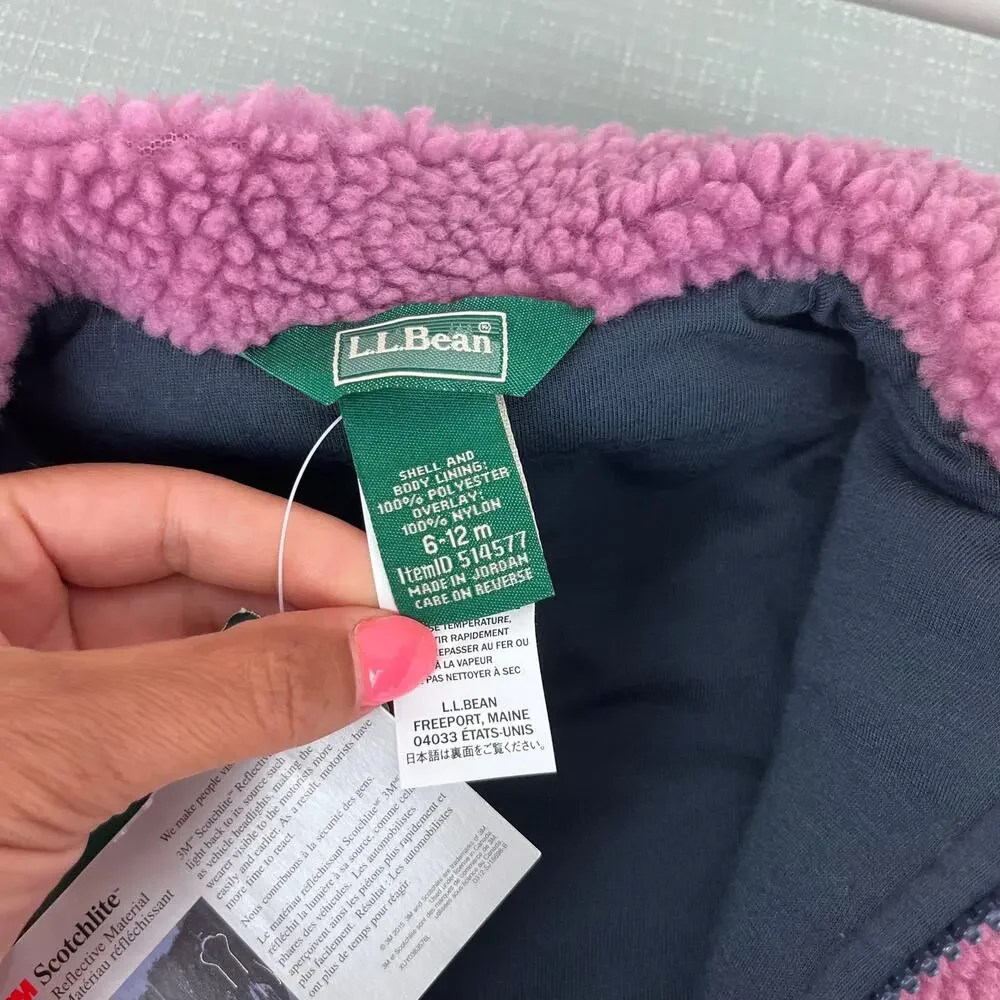 L.L. Bean Infants' Sherpa Fleece Vest Mauve Berry Carbon Navy 6-12 Months NWT